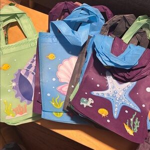 24 Pack Ocean Themed Tote Bags 8 Designs-Green, Purple, Blue, Gray, Dusty Pink